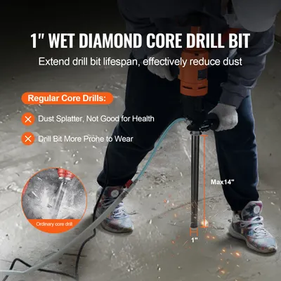 Image de SucceBuy 1 Foret diamant à eau, profondeur de forage 14, filetage 5/8-11, soudé au laser, foret diamanté pour béton, briques et blocs