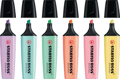 Obrázok produktu pre Rozjasňovač - STABILO BOSS ORIGINAL Pastel - balenie 6 ks - púdrovo žltá, krémová broskyňová, ružová, fialová, mätovo zelená, jemná tyrkysová