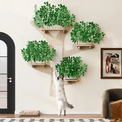 Productafbeelding van Wandkrabpaal, boomvorm, 155x210 cm, grenenhout, krabgedeelte, plateaus, klimwand (groen)