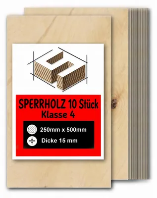 Produktbild von Rechteckige Birkensperrholzplatten zum Basteln und Bemalen – Lasergravur, CNC-Fräsen, Modellbau, Laubsägearbeiten, Brandmalerei und Decoupage – Klasse 4 – 25 × 50 cm (250 × 500 mm) – 15 mm – 10 Stück