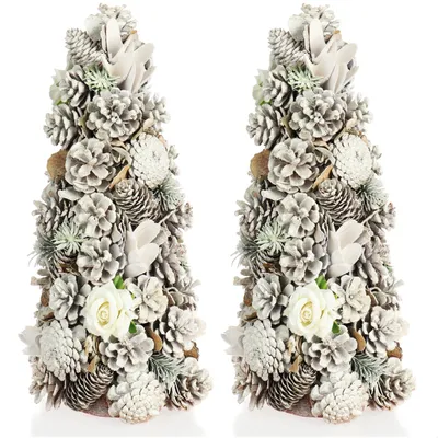Produktbild von COM-FOUR® 2x Deko-Weihnachtsbaum, Schmuckbaum mit Zapfen und Stoffrosen
