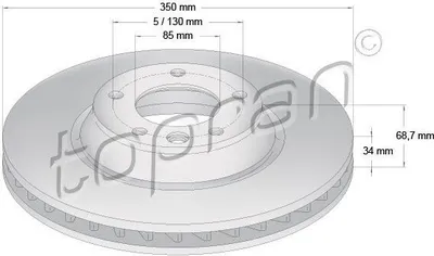 Produktbild von TOPRAN Bremsscheibe Vorne Rechts für VW Touareg (7LA, 7L6, 7L7) 350mm 111 289
