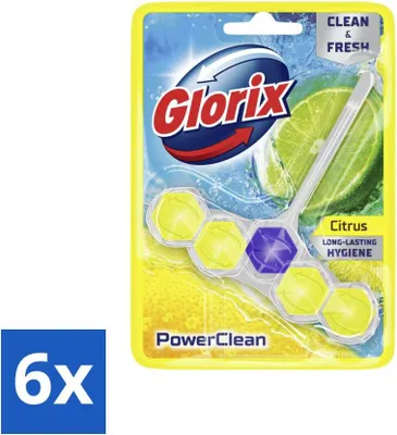 Produktbild von Glorix - Toilettenblock - Power Clean Lemon - Frisch & Zitrone - 1 Block - Vorteilspack - 6 Stücke