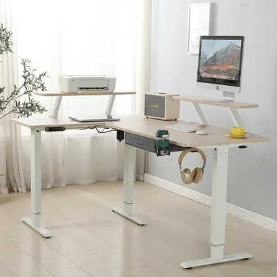 Zdjęcie produktu dla Hilodesk Elektryczne biurko stojące 160x120cm L-form regulowana wysokość, biurko kolor drewna