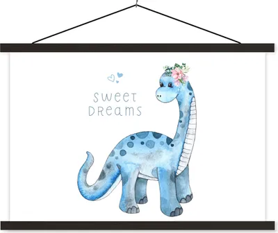 Produktbild von MuchoWow® Textilposter Dinosaurier - Kinderzimmer - Süße Träume - Jungen - Mädchen - Kinder 120x80 cm mit schwarzem Rahmen - Wanddeko
