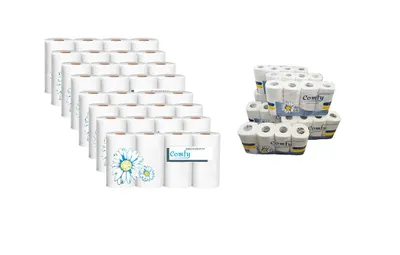 Produktbild von Toilettenpapier 3-lagig – 64 Rollen (8 x 8) 150 Blatt pro Rolle | 100 % reine Zellulose | Weiches & saugfähiges Premium-Toilettenpapier – Weiß