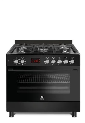 Produktbild von Gasline Gas-Standherd mit Elektro Backofen GAG90GOBEEL, 1-fach-Teleskopauszug , Schwarz, Vollzündsicherung , 90 cm breit mit WOK Brenner und Drehspieß