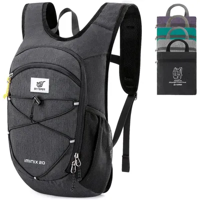 Produktbild von Tagesrucksack 20L faltbar leicht Wanderrucksack Daypack Travel Backpack Damen Herren Schwarz