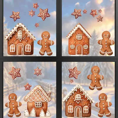 Produktbild von younikat Weihnachten Fensterbild Lebkuchen-Männchen Häuschen 24 Teile I braun I statisch haftend I wiederverwendbar I dv_1554