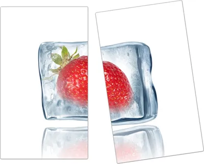 Produktbild von Spritzschutz Herdabdeckplatte Schneidebrett aus Glas Erdbeereneiswürfel 2-Teilig (60x52cm)
