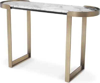 Produktbild von Casa Padrino Luxus Konsole Messingfarben / Weiß 120 x 40 x H. 75,5 cm - Edelstahl Konsolentisch mit Marmorplatte - Luxus Wohnzimmer Möbel
