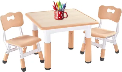 Produktbild von Kinderstuhl FUNLIO Kindertisch- und Stuhlset, höhenverstellbarer Kleinkindertisch und Stuhlset für Kinder von 3–8 Jahren, leicht abwischbarer Kunst- u