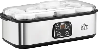 Produktbild von HOMCOM Joghurtbereiter 25W Joghurtmaschine mit LCD-Display 8 Joghurtgläser mit Deckel aus Glas 180ml einstellbare Temperatur und Zeit PC PP-Kunststoff Edelstahl Glas Silber 36 x 18,8 x 14 cm