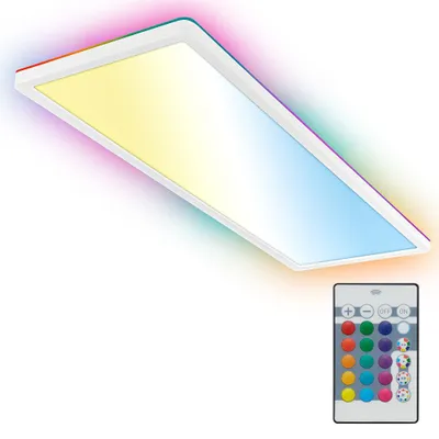 Image de B.K.Licht Plafonnier LED plat, rétroéclairage RGBIC, télécommande, variateur, plat, blanc, 58 x 20 x 3 cm