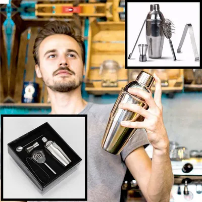 Productafbeelding van Decopatent® Cocktail Set 5-delig - Professionele barset met Shaker - Cocktail maatbeker - Zeef - Barmixer - Cocktailshaker set