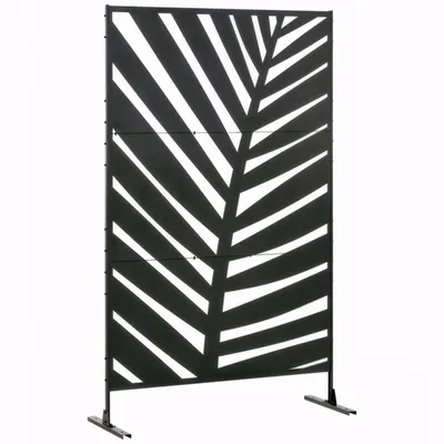 Produktbild von Garten Sichtschutz 122x198cm aus Stahl, Freistehende Trennwand mit Bananenblattmuster als Raumteiler & Dekoration für Terrasse Balkon (Schwarz)