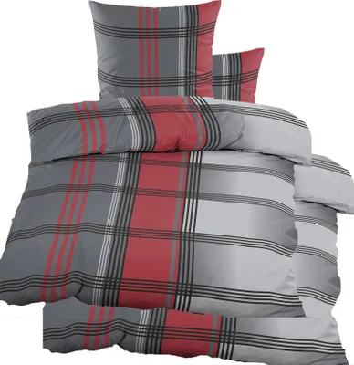 A set of bedding with a plaid pattern.