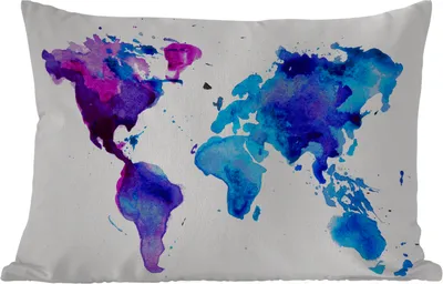 Produktbild von MuchoWow® Outdoor Kissen - Weltkarte - Aquarell - Lila - Kinder - Jungen - Mädchen - 60x40 cm - Wetterfest - Lounge Kissen - Zierkissen - Kissen für Innenräume