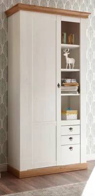 Produktbild von Stauraumschrank "Hemsby" in weiß Pinie und Eiche Wotan Landhaus Mehrzweckschrank
