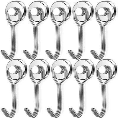 Produktbild von PolkaHome® Extra Starke Magnethaken – 10 Stück – Neodym-Magnete – Drehbar – Edelstahl – für Küche, Garage & Büro