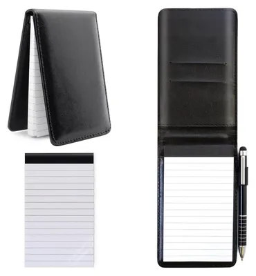 Obrázok produktu pre Sada zápisníkov A7, umelá koža, s perom, 4 kusy, rozmer 13,8 x 8,6 cm, krátený vzor, čierna farba