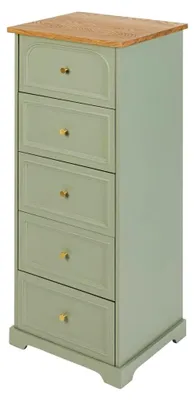 Produktbild von Mohea Kommode mit 5 Schubladen, Celadongrün und Holz, B 45 x H 113 cm - Aufbewahrungsmöbel für Schlafzimmer, Wohnzimmer, Flur