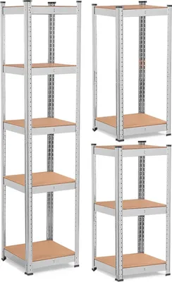 Multiple metal storage racks of different sizes on a white background.