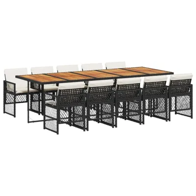 Produktbild von vidaXL 11-tlg. Garten-Essgruppe mit Kissen Schwarz Poly Rattan