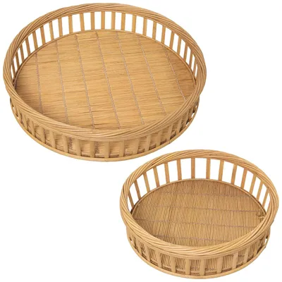 2er-Set runde Holz-Tabletts, 43x9 cm & 33 cm