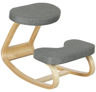 Obrázok produktu pre Kniežidle – Ergonomické kreslo na sedenie s oporou pre kolená – Čalúnené – Vzhľad lnu – Základňa z brezového dreva – Bez podrúk – Šedá farba
