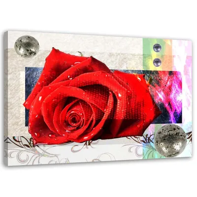 Image de Toile géométrique avec roses rouges 100x70 cm Feeby rouge tableau mural prêt à accrocher