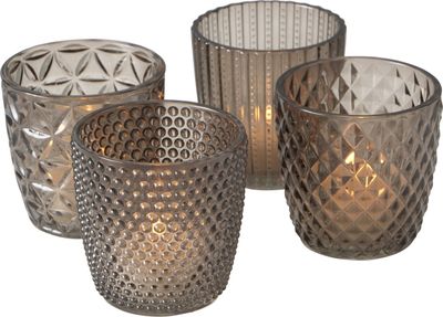 Boltze Windlicht Set Marilu 4-teilig grau Deko-Gl?ser Kerzenst?nder 8 cm