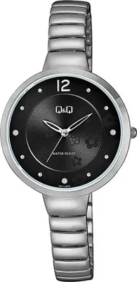 Produktbild von Q&Q Damenuhr mit Metallarmband, 3 bar, silberfarben/schwarz