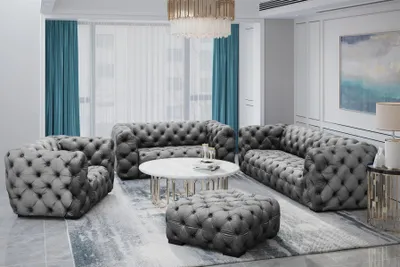 Produktbild von Sofaset Designersofa NATALIE 3-2-1 in Stoff Riviera Steel