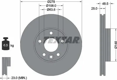 Produktbild von 2x TEXTAR Bremsscheibe 92292303 für VOLVO V40 Schrägheck (525 526) 48 5mm 6 5kg