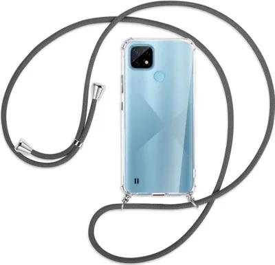 Produktbild von Handykette Backcover-Schutzhülle mit Band (Metall silberfarben) für Realme C21 (RMX3201) - dunkelgrau