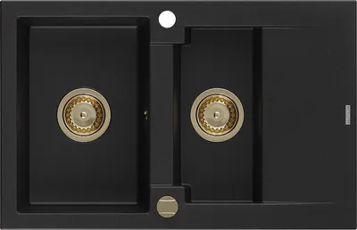 Image de Mexen Gaspar Évier en granit 1,5 cuve avec égouttoir 737 x 475 mm, Noir, siphon Gold - 6507731505-77-G