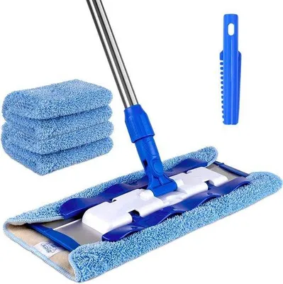 Produktbild von Famanu Mikrofasermopp für professionelle Bodenreinigung - mit Edelstahlgriff - inkl. 3 wiederverwendbaren Tüchern