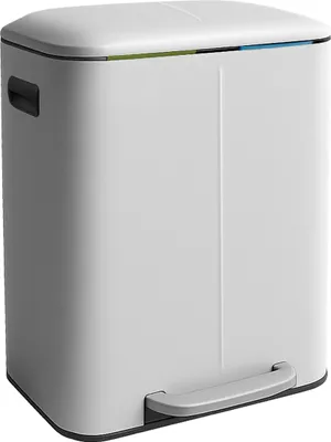 Immagine prodotto di Cestino Relaxdays, 2 scomparti, 2x 20 l, secchi interni estraibili, chiusura ammortizzata, pedale, metallo, separatore di rifiuti da cucina, bianco