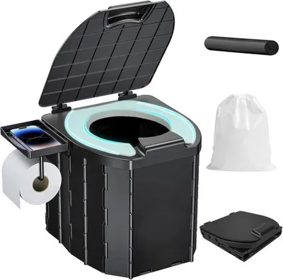 Produktbild von Portable Campingtoilet mit m Sitz und praktischen Halterungen für den Außenbereich