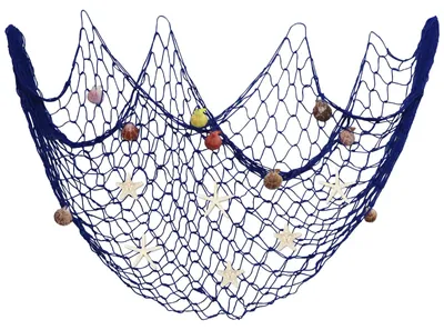 Visnet-Deko mit Muscheln & Seesternen, 200x100 cm, Blau