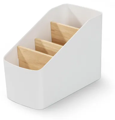 Zdjęcie produktu dla Omgoods - Uchwyt na pilot - Organizer na biurko - Pudełko z 4 przegródkami - Wykonane z trwałego tworzywa ABS/drewna - Wyjmowana przegroda - Prosta i elegancka konstrukcja - Pudełko do przechowywania