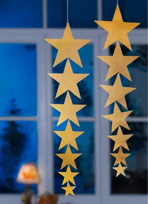 Produktbild von Folien-Mobile Sterne goldfarben Girlande Weihnachtsschmuck 64 cm lang