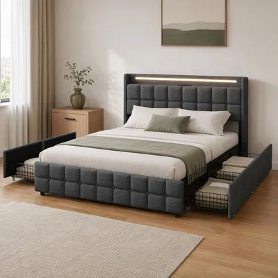 Produktbild von ProximaX  Polsterbett 160x200 cm Dunkelgrau mit RGB-LED, USB & 4 Schubladen