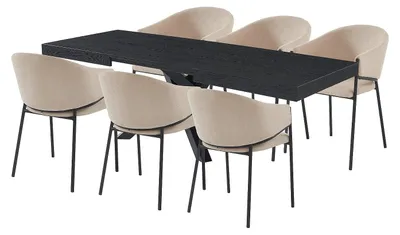 Produktbild von Essgruppe Tisch + 6 Stühle - Schwarz und Beige CATONAV