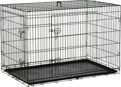 Produktbild von PawHut faltbarer Hundekäfig, Hundetransportbox mit 2 Türen, abnehmbarem Tablett und Tragegriff, 121 x 77 x 82 cm, Schwarz