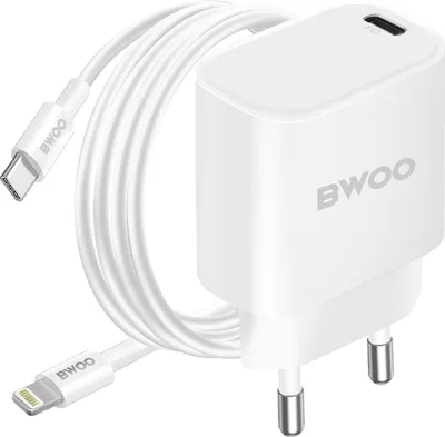 Image de Bwoo, chargeur USB-C 20W avec câble Lightning BWOO, Blanc