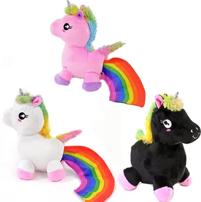 Produktbild von 3 x Kögler Regenbogen Einhorn mit spacigem Sound rosa, weiß & schwarz Plüsch