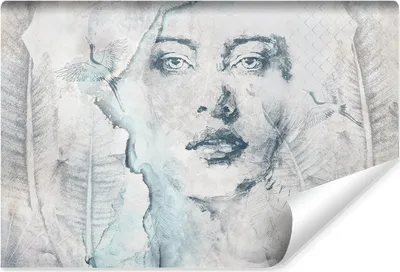Produktbild von Muralo Vlies Fototapete Frau PORTRÄT Gesicht Blätter Vögel Beton Abstraktion Br. 180cm x Hö. 120cm