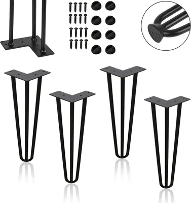 Produktbild von Lospitch 4x 61cm Hairpin Legs Tischbeine Tischgestell Metalltischbeine Haarnadelbeine Moebelfuesse Tischkufen Haarnadelbeine schwarz 3 Stangen, fuer Schreibtisch,Esstisch